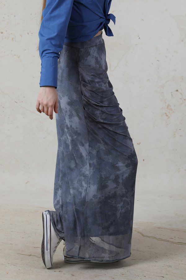 Batik Desenli Tül Etek Mavi - 3