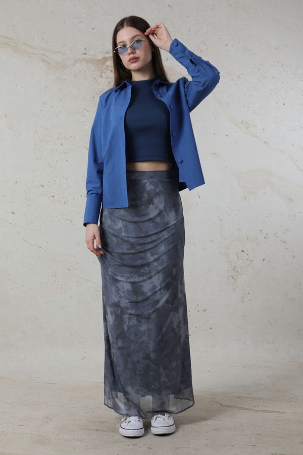 Batik Desenli Tül Etek Mavi - 2