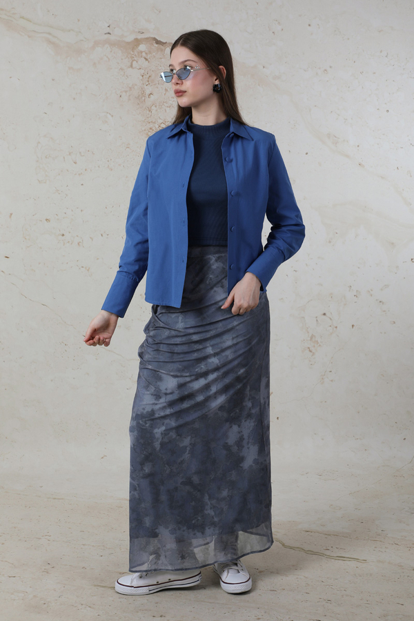 Batik Desenli Tül Etek Mavi - 4