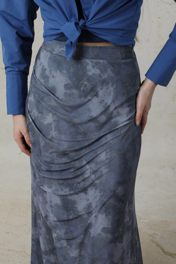 Batik Desenli Tül Etek Mavi - 5