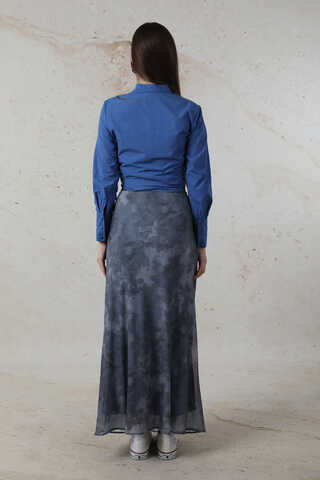 Batik Desenli Tül Etek Mavi - 6