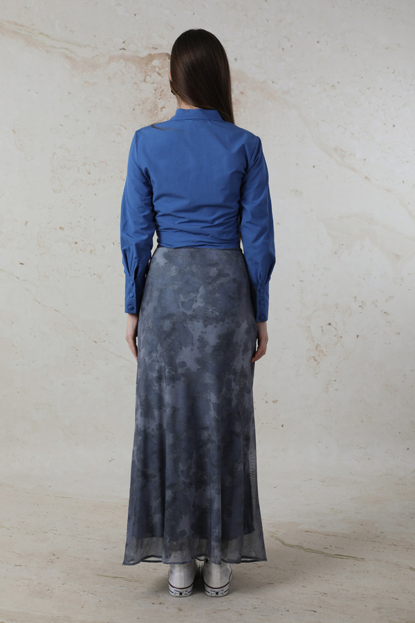 Batik Desenli Tül Etek Mavi - 6