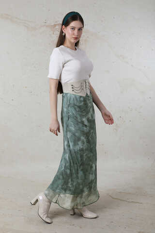 Batik Desenli Tül Etek Mint - 4