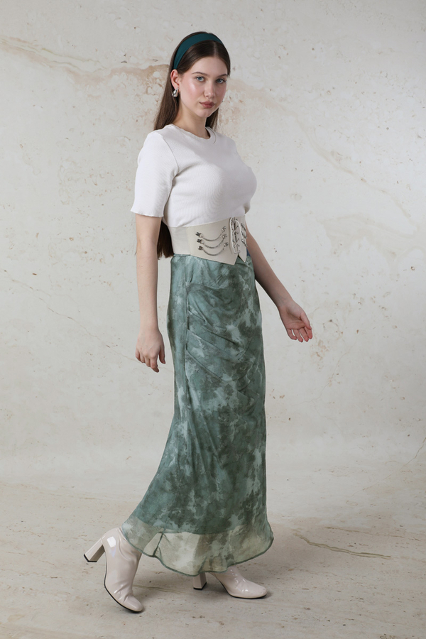 Batik Desenli Tül Etek Mint - 4