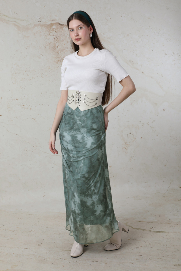 Batik Desenli Tül Etek Mint - 1