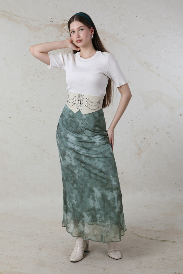 Batik Desenli Tül Etek Mint - 3