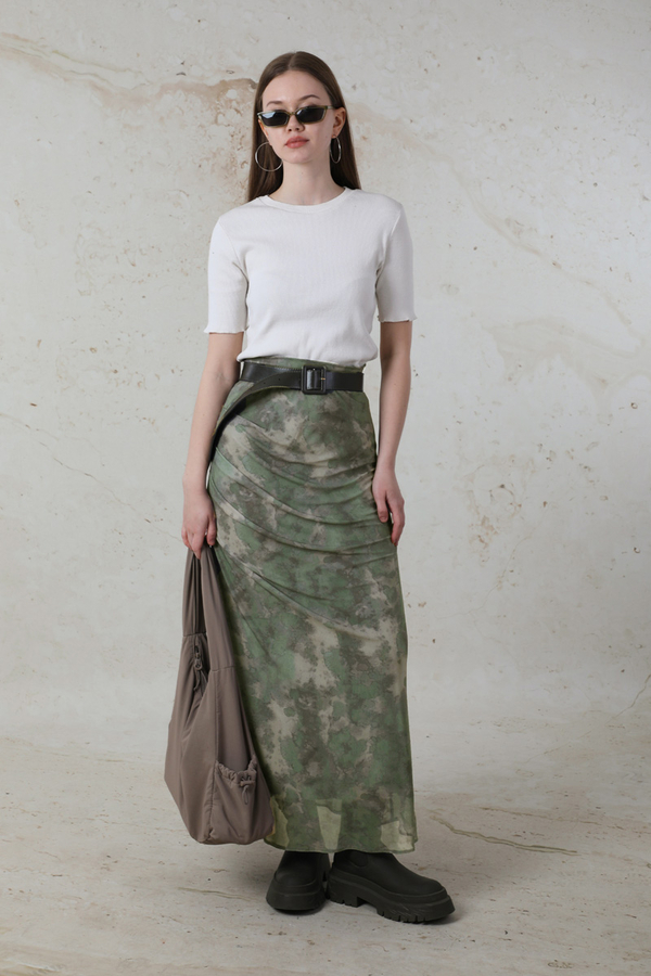 Batik Desenli Tül Etek Yeşil - 5