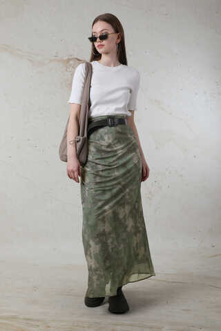 Batik Desenli Tül Etek Yeşil - 1