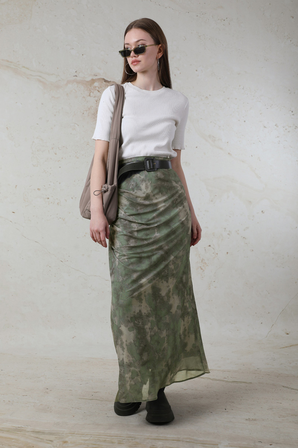 Batik Desenli Tül Etek Yeşil - 1