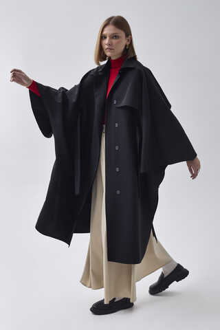 Batwing Sleeve Trenchcoat Black - 9