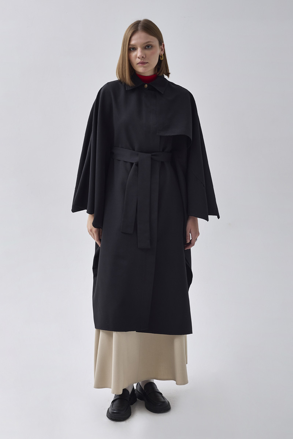 Batwing Sleeve Trenchcoat Black - 4
