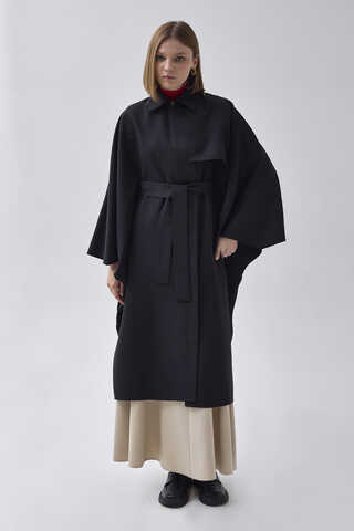 Batwing Sleeve Trenchcoat Black - 8