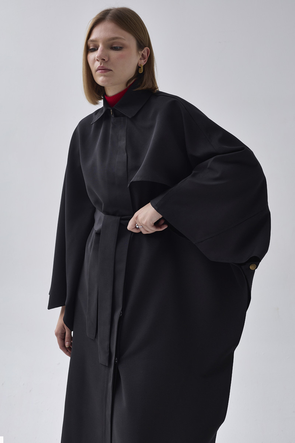 Batwing Sleeve Trenchcoat Black - 3