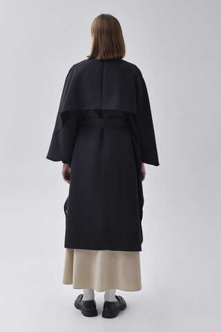 Batwing Sleeve Trenchcoat Black - 13