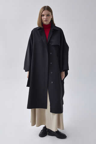 Batwing Sleeve Trenchcoat Black - 2