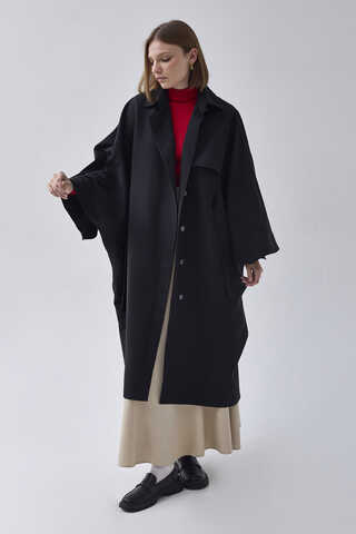 Batwing Sleeve Trenchcoat Black - 11