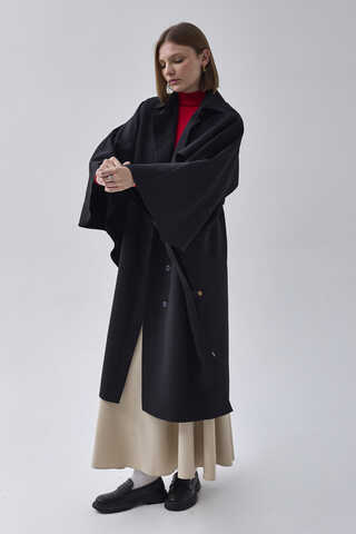 Batwing Sleeve Trenchcoat Black - 5