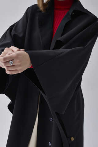 Batwing Sleeve Trenchcoat Black - 12