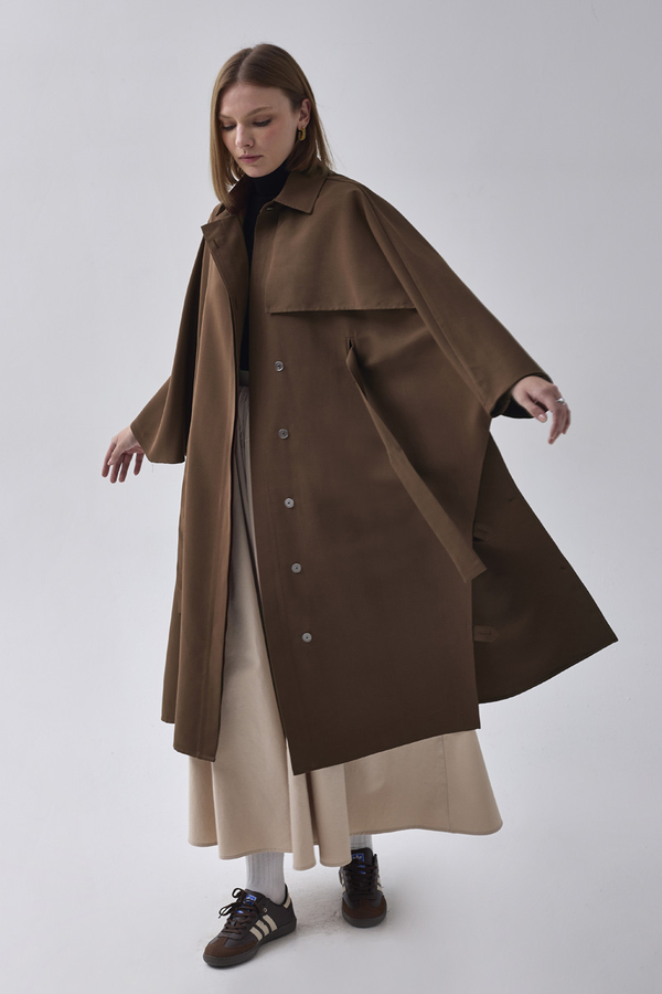 Batwing Sleeve Trenchcoat Brown - 2