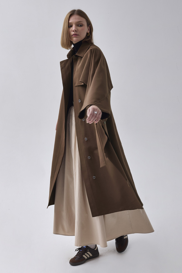 Batwing Sleeve Trenchcoat Brown - 5
