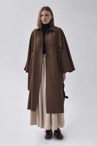 Batwing Sleeve Trenchcoat Brown - 6