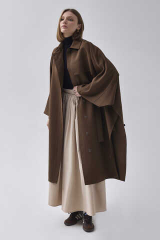 Batwing Sleeve Trenchcoat Brown - 7