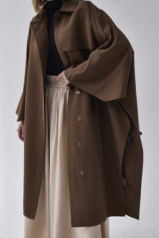 Batwing Sleeve Trenchcoat Brown - 4