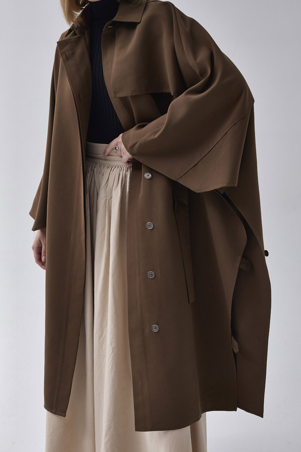Batwing Sleeve Trenchcoat Brown - 4