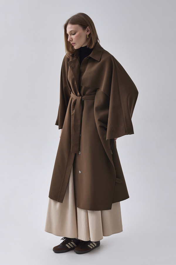 Batwing Sleeve Trenchcoat Brown - 3