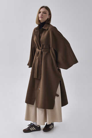 Batwing Sleeve Trenchcoat Brown - 1
