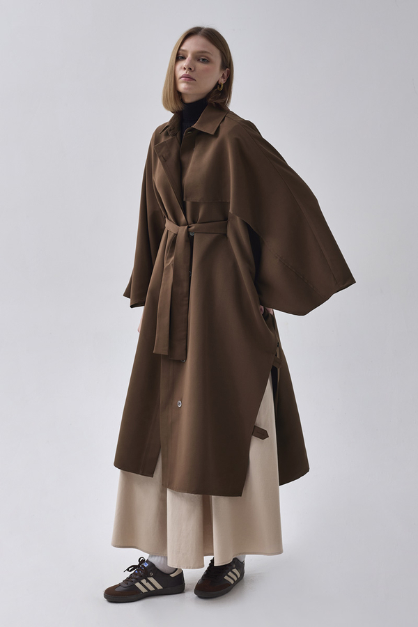 Batwing Sleeve Trenchcoat Brown - 1