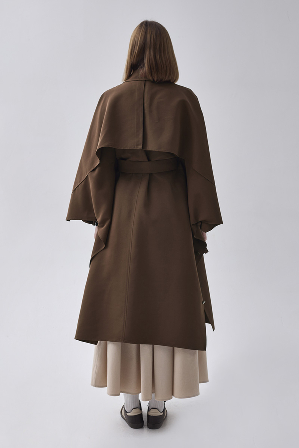 Batwing Sleeve Trenchcoat Brown - 8