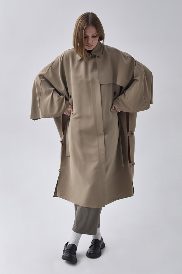 Batwing Sleeve Trenchcoat Camel - 6
