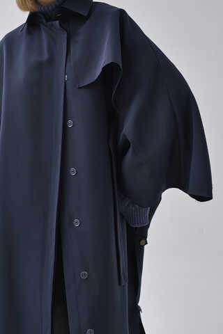 Batwing Sleeve Trenchcoat Navy - 6