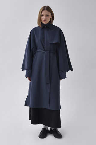 Batwing Sleeve Trenchcoat Navy - 1