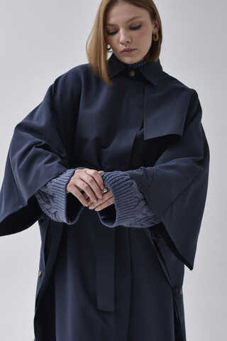 Batwing Sleeve Trenchcoat Navy - 3