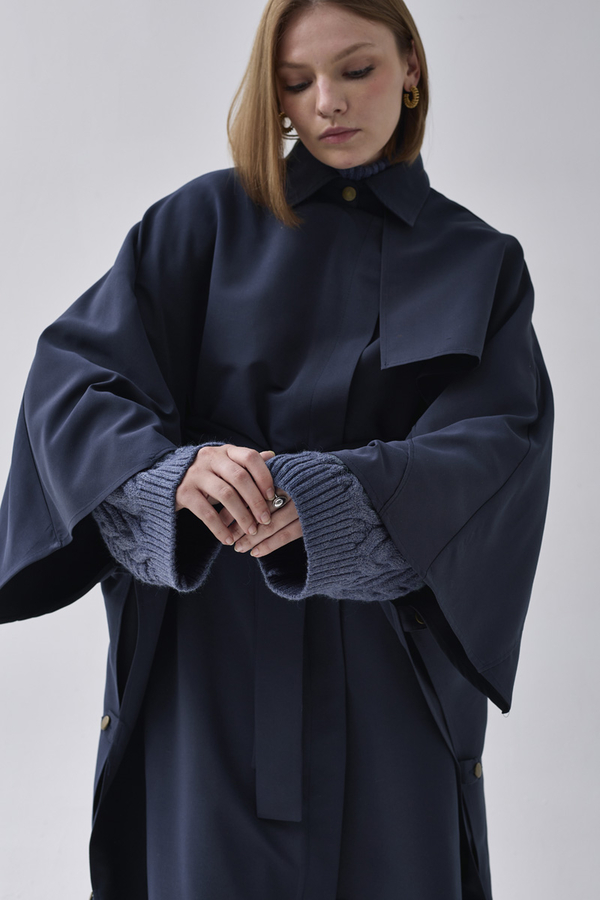 Batwing Sleeve Trenchcoat Navy - 3