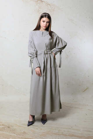 Bebe Yaka Büzgülü Elbise Gri - 1