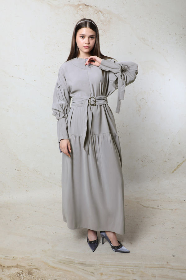 Bebe Yaka Büzgülü Elbise Gri - 3