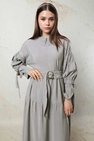 Bebe Yaka Büzgülü Elbise Gri - 4