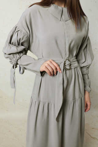 Bebe Yaka Büzgülü Elbise Gri - 5