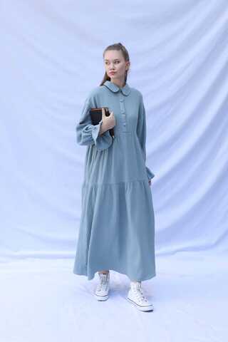 Bebe Yaka Katlı Elbise Bebe Mavisi - 1