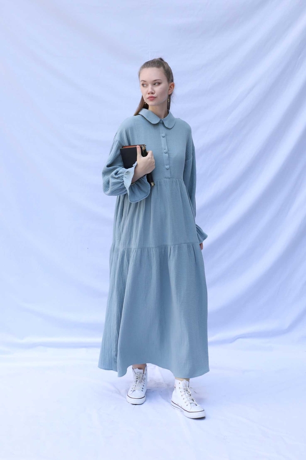 Bebe Yaka Katlı Elbise Bebe Mavisi - 1