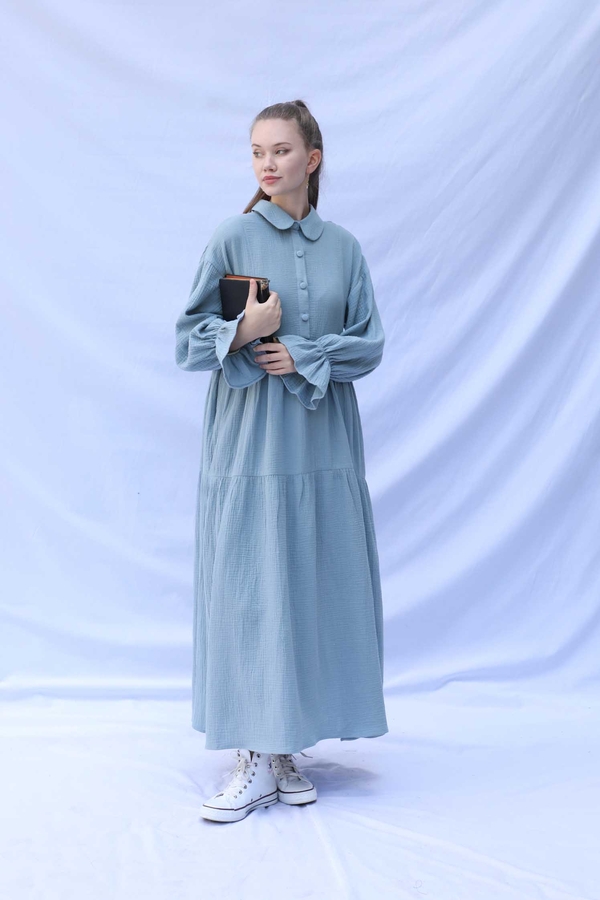 Bebe Yaka Katlı Elbise Bebe Mavisi - 2