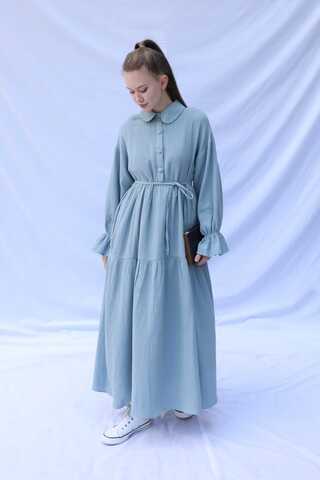 Bebe Yaka Katlı Elbise Bebe Mavisi - 3