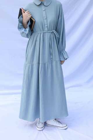 Bebe Yaka Katlı Elbise Bebe Mavisi - 4