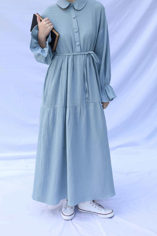 Bebe Yaka Katlı Elbise Bebe Mavisi - 4