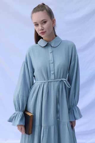 Bebe Yaka Katlı Elbise Bebe Mavisi - 5