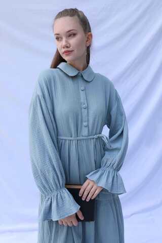 Bebe Yaka Katlı Elbise Bebe Mavisi - 6