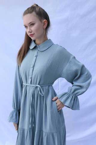 Bebe Yaka Katlı Elbise Bebe Mavisi - 8